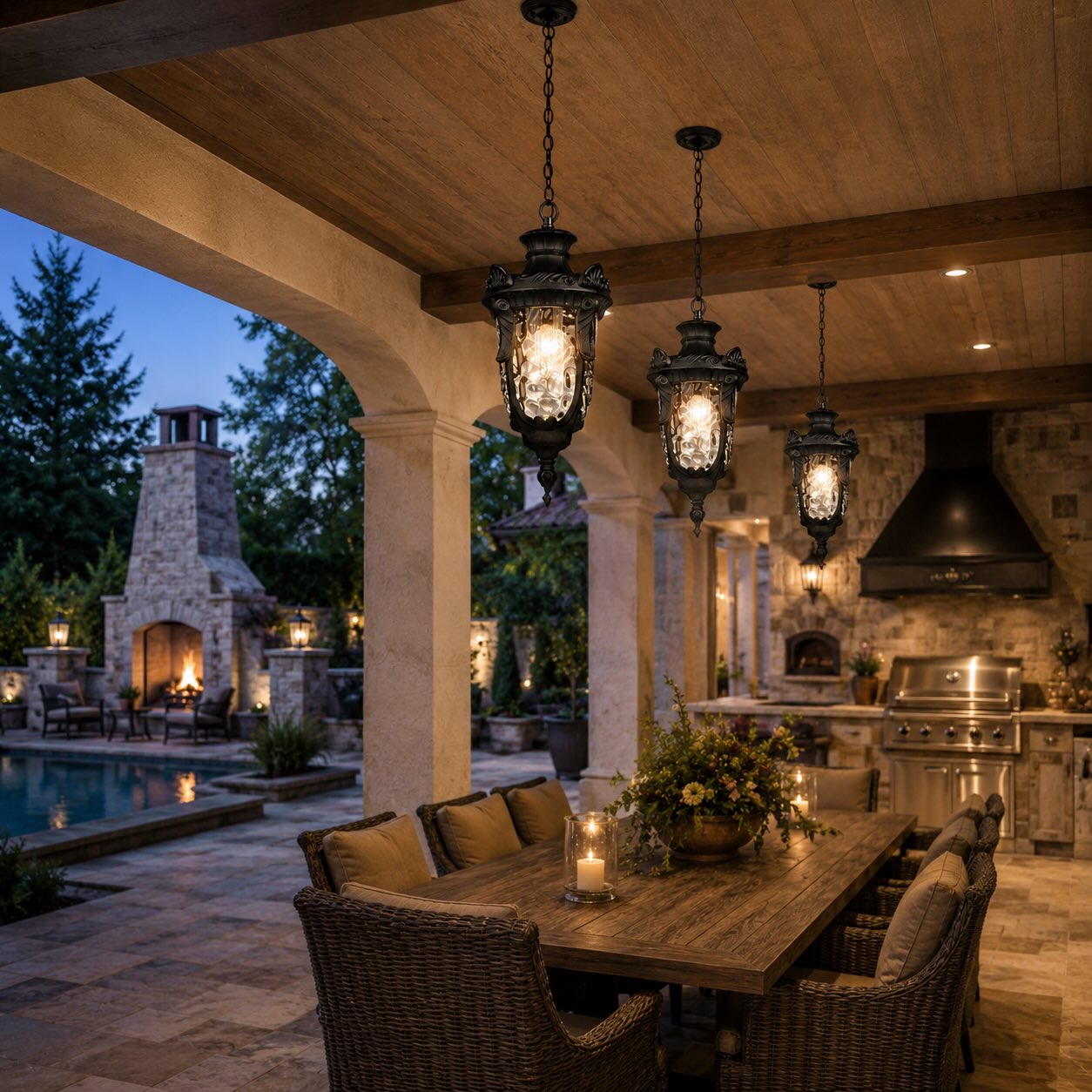Weatherproof Adjustable Aluminum & Glass Outdoor Pendant Light