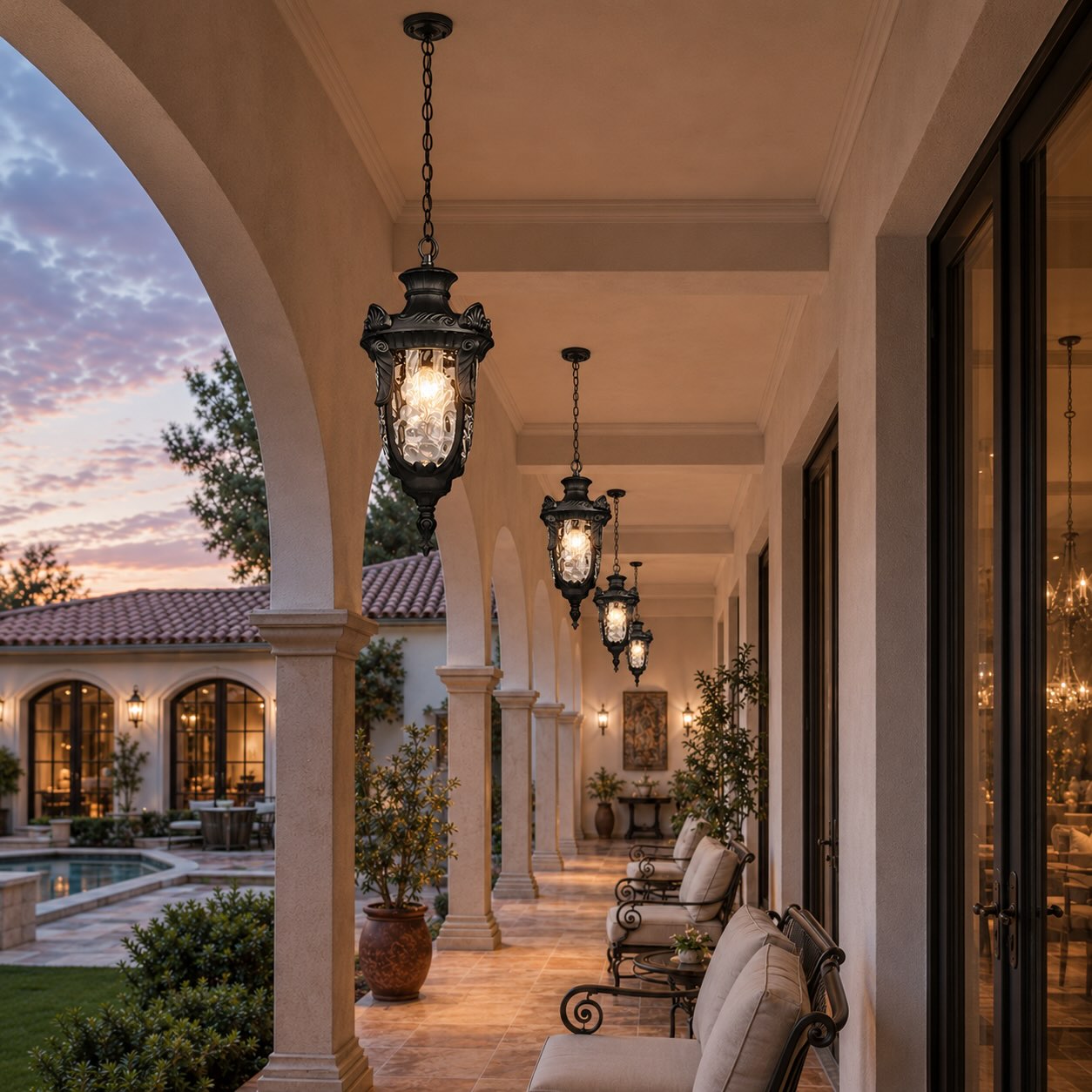 Weatherproof Adjustable Aluminum & Glass Outdoor Pendant Light