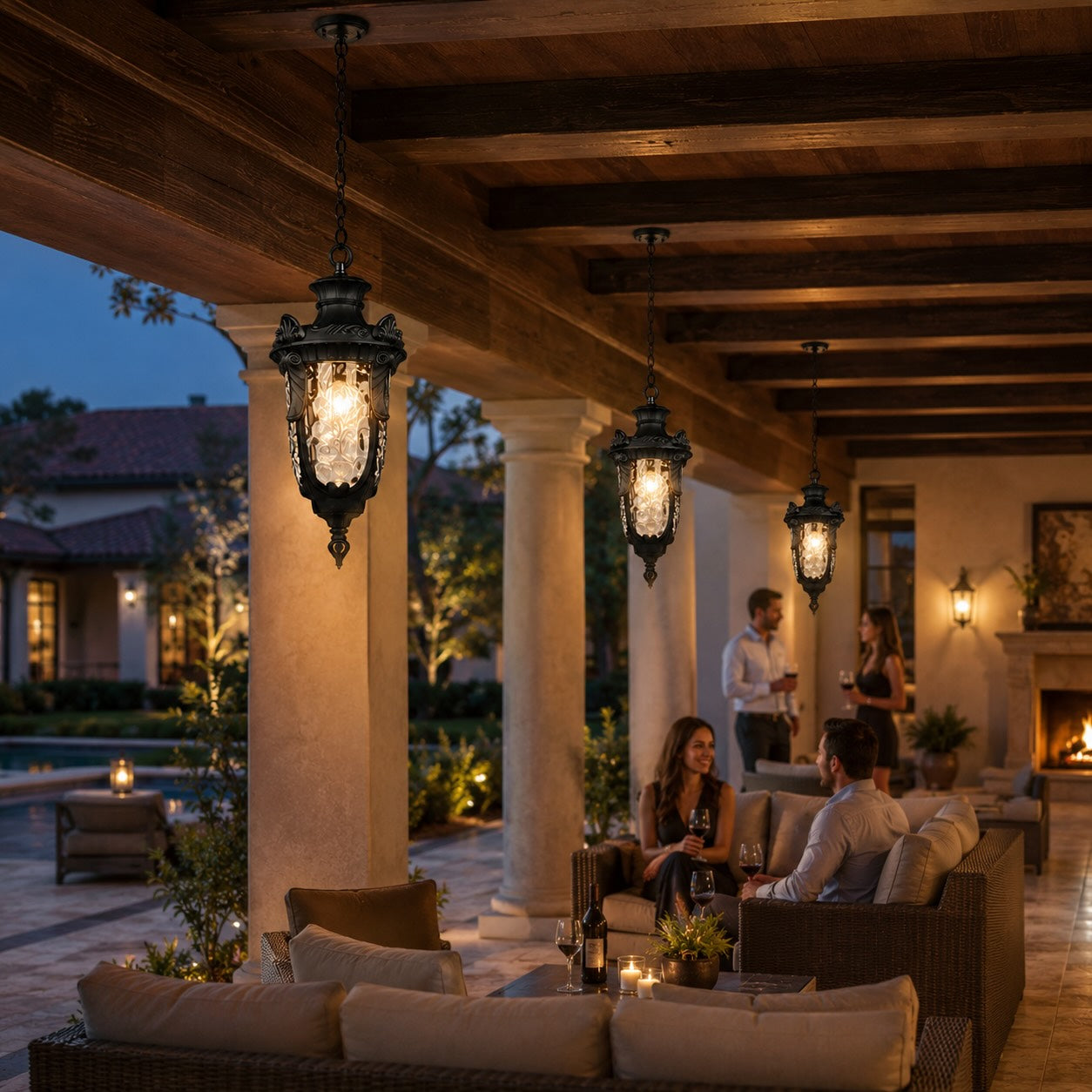 Weatherproof Adjustable Aluminum & Glass Outdoor Pendant Light