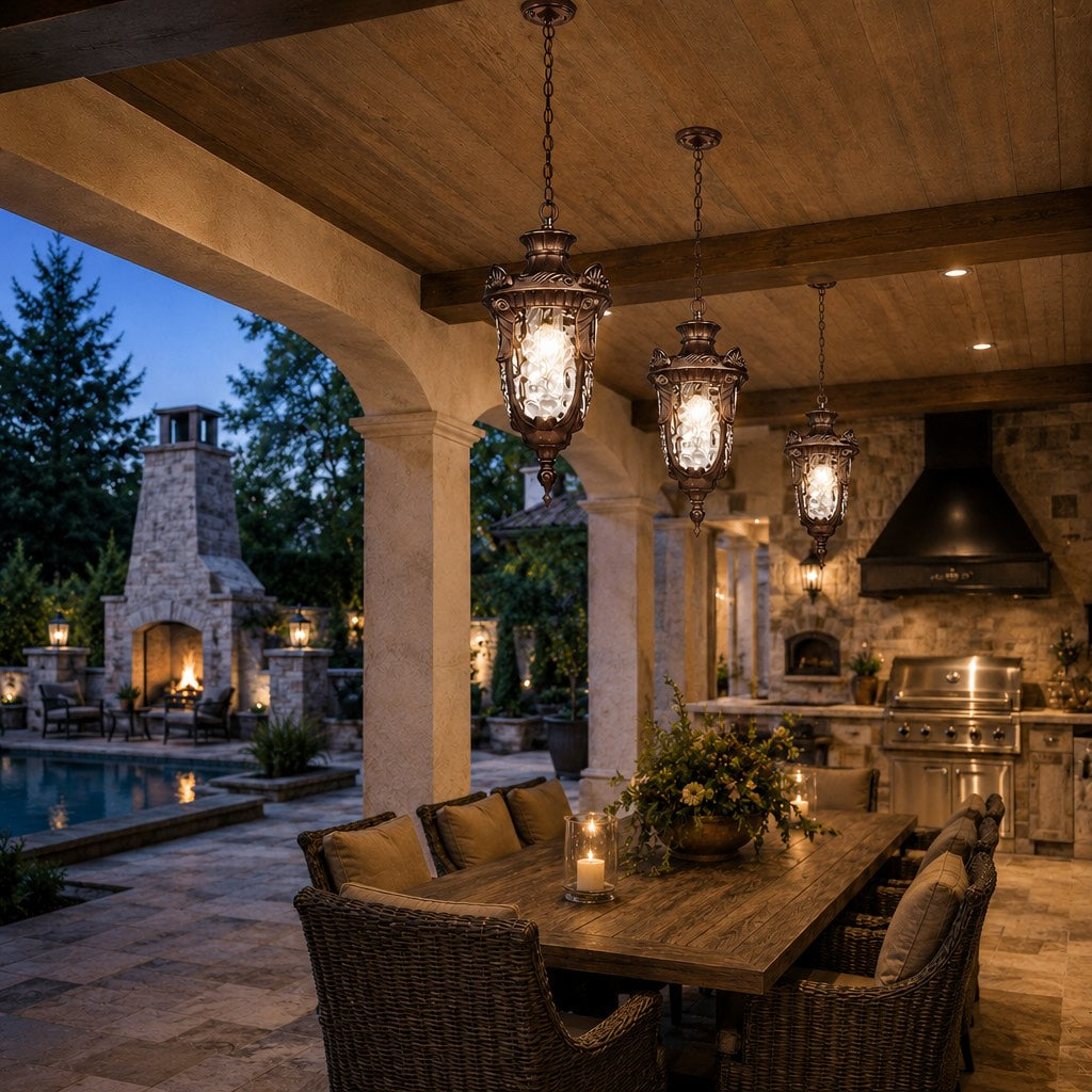Weatherproof Adjustable Aluminum & Glass Outdoor Pendant Light