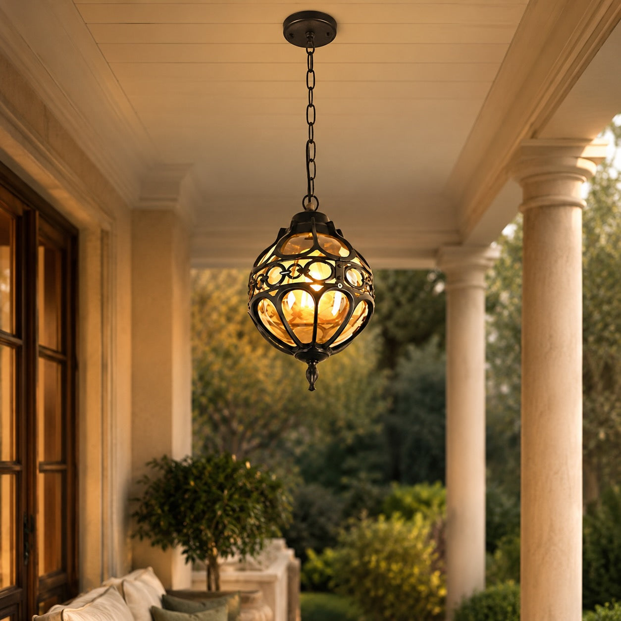 Weatherproof Aluminum Glass Globe Pendant Light (Adjustable Chain)