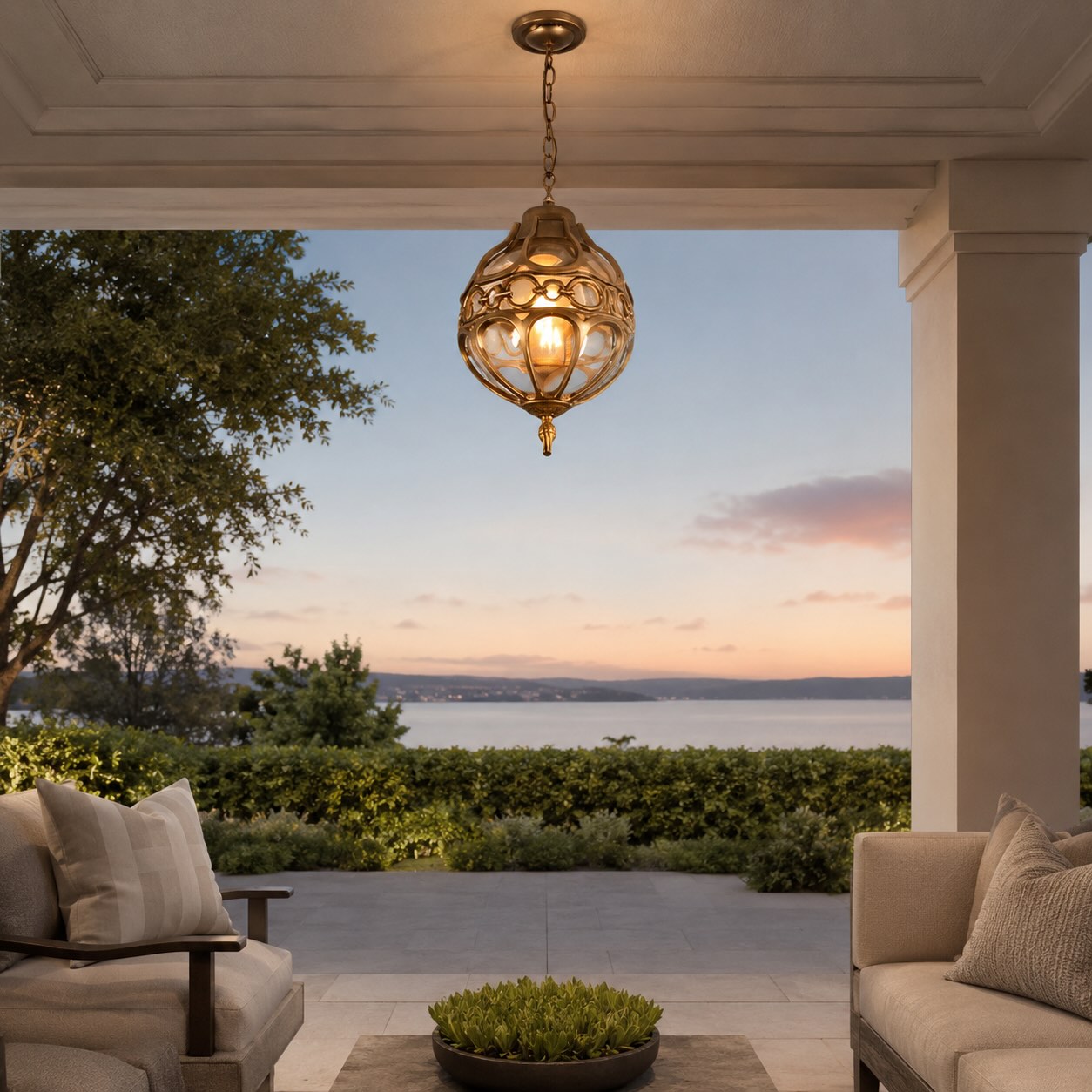 Weatherproof Aluminum Glass Globe Pendant Light (Adjustable Chain)
