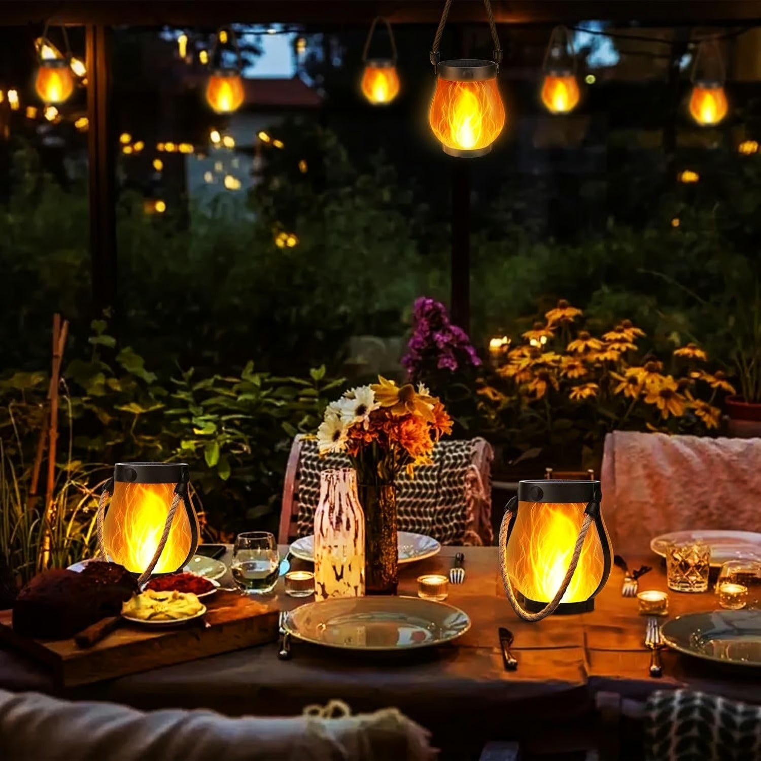 Weatherproof Dancing Flame Solar & USB Outdoor Lantern