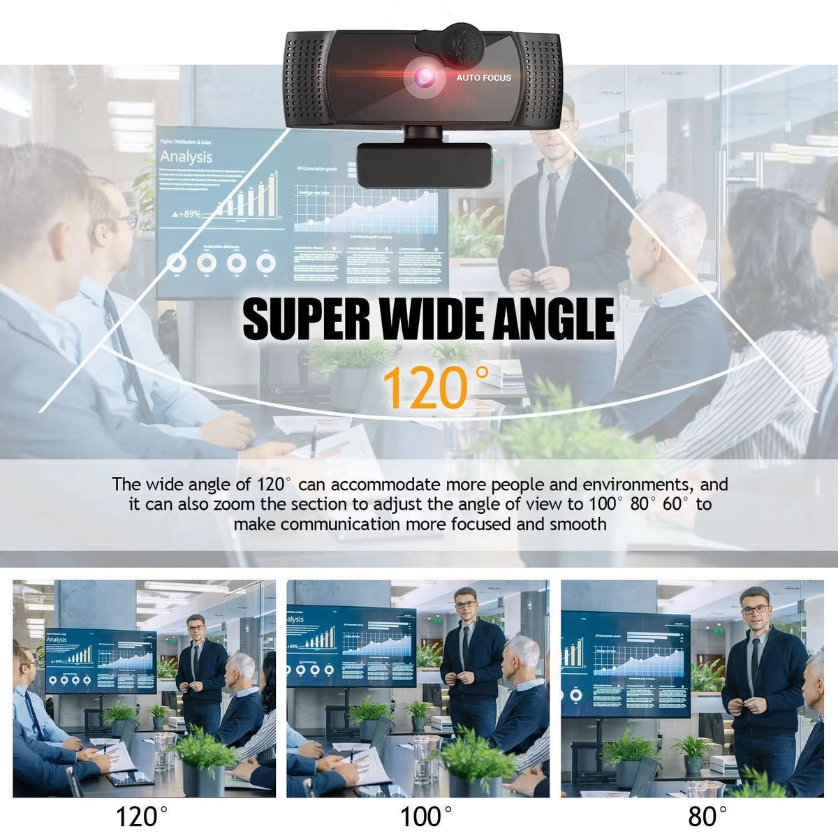 Webcam 4K Ultra-HD 120° Wide-Angle Dual Noise-Reducing Microphones
