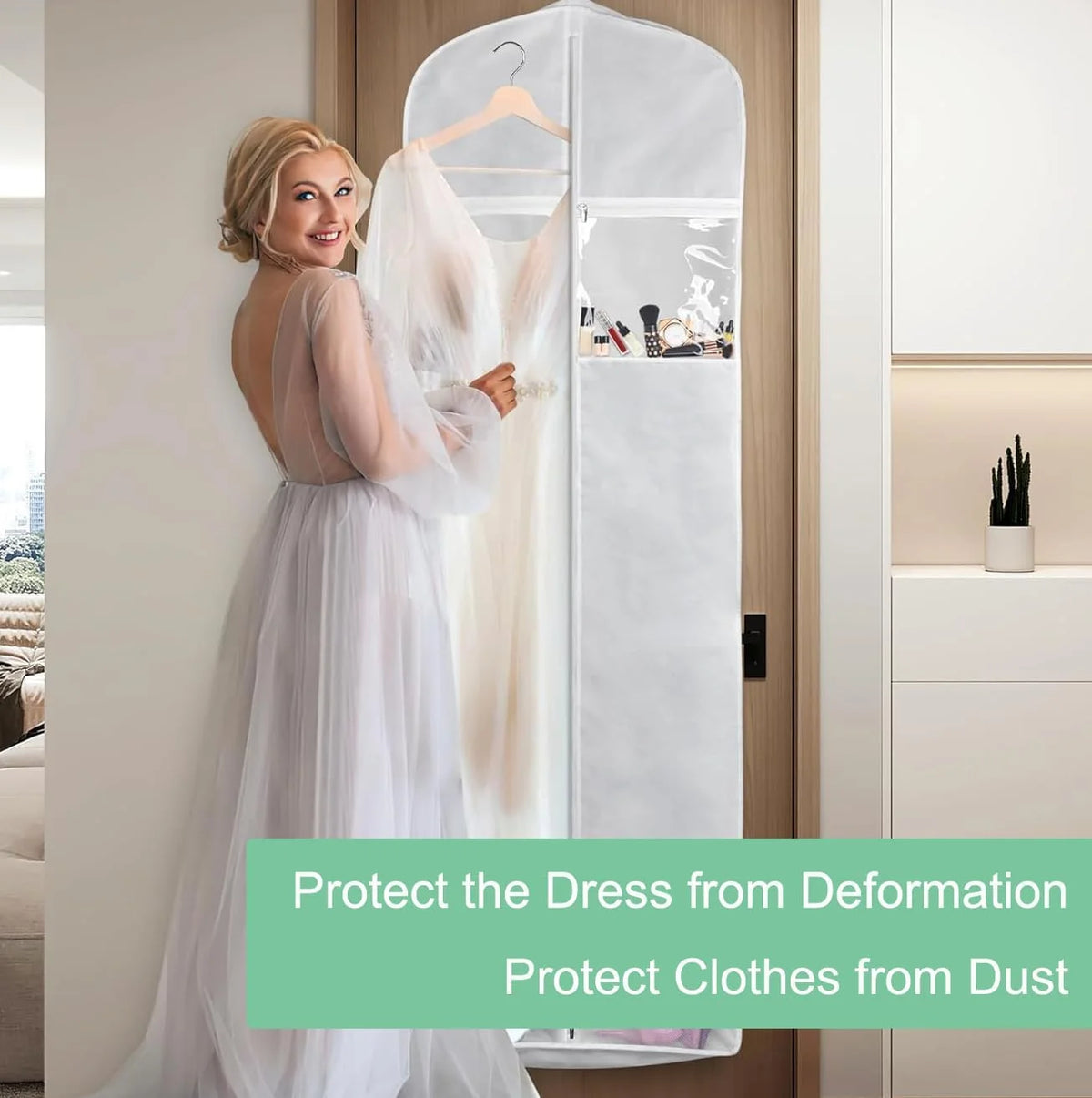 Wedding Dress Storage Bag Extra-Large Water-Resistant 3 Clear Pockets