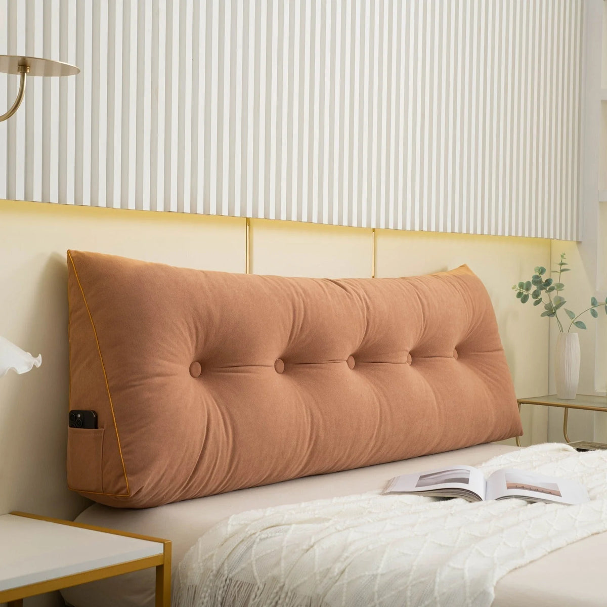 Wedge Backrest Pillow Triangular Removable Cover & Side Pocket
