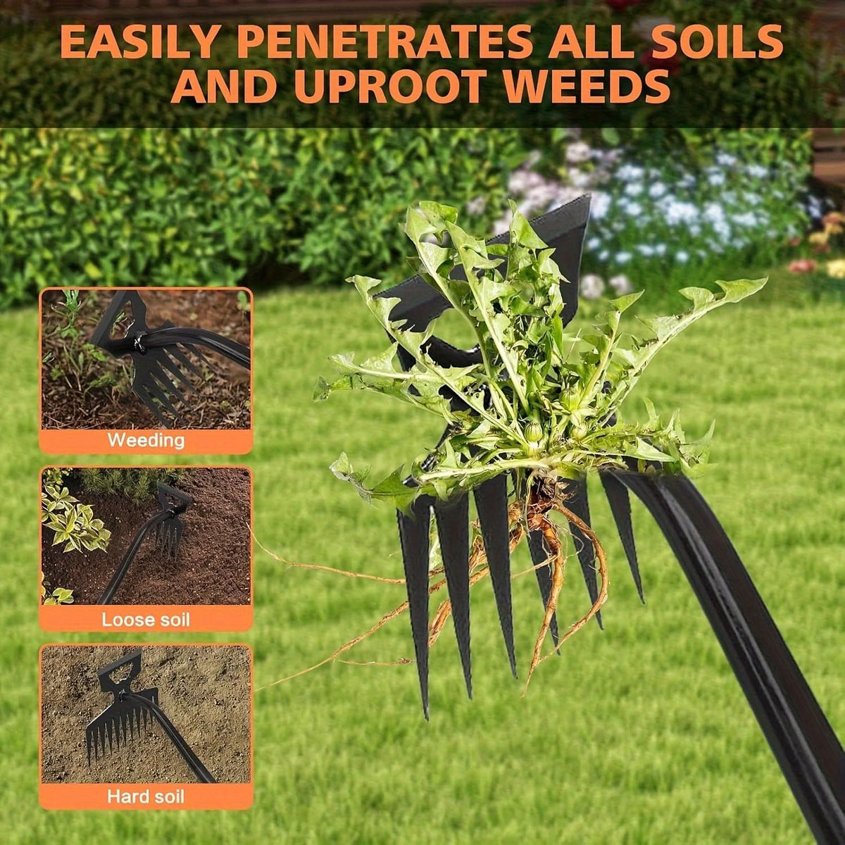Weed Removal Tool Carbon Steel Head Ergonomic Long Handle