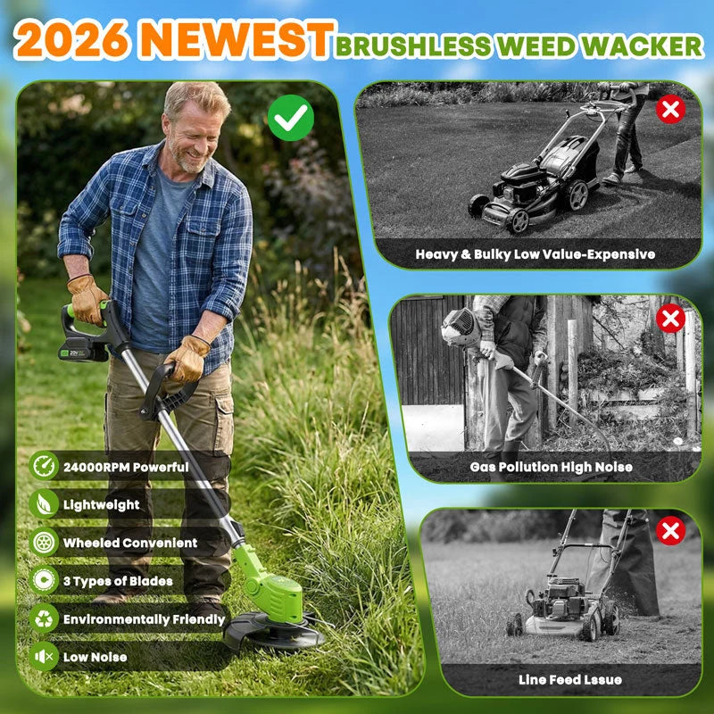 Weed Trimmer 3-in-1 Cordless Steel Blade & Saw Disc