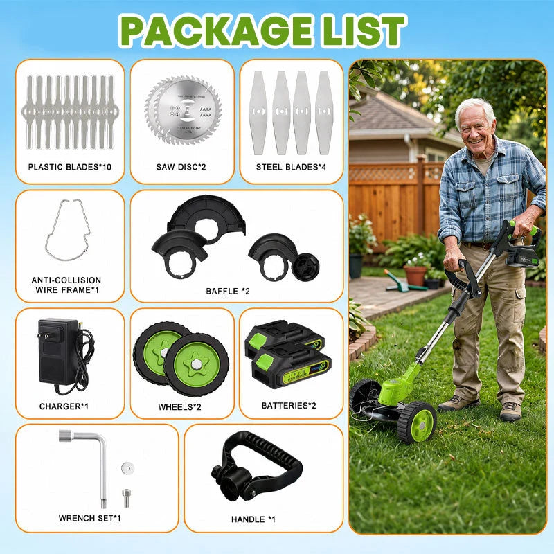 Weed Trimmer 3-in-1 Cordless Steel Blade & Saw Disc