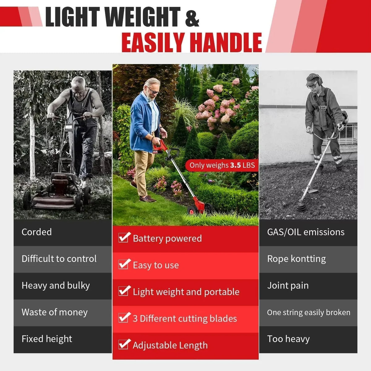 Weed Trimmer Cordless Brushless 3-In-1 Blades