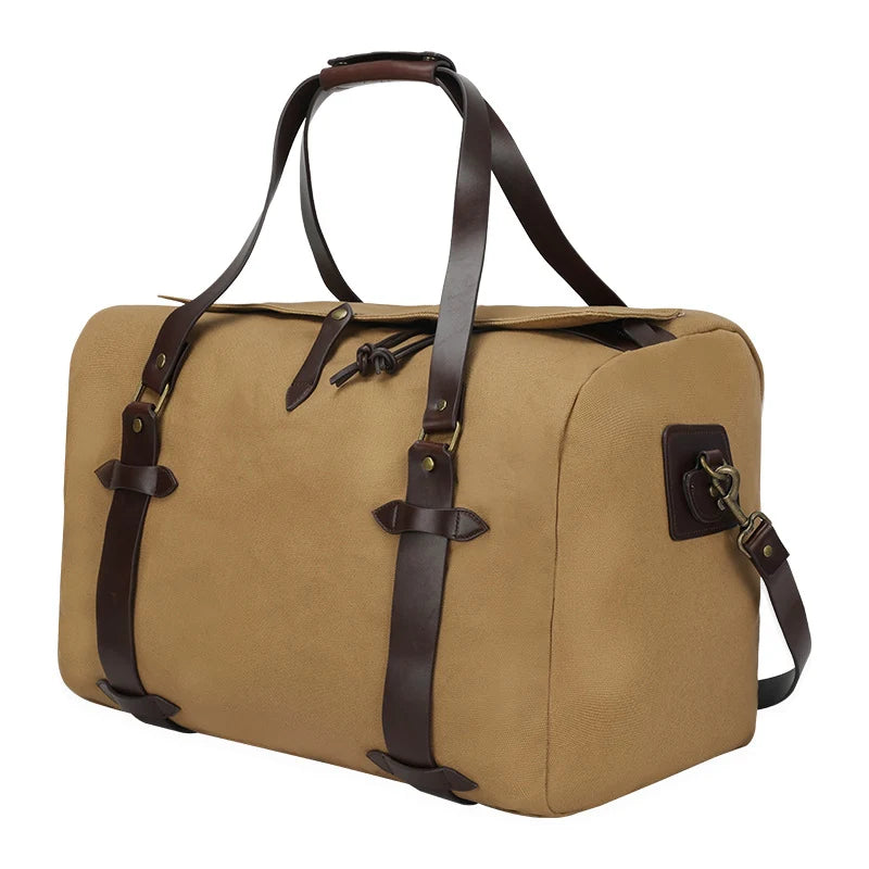 Weekender Bag Canvas Leather Accents Padded Adjustable Handles