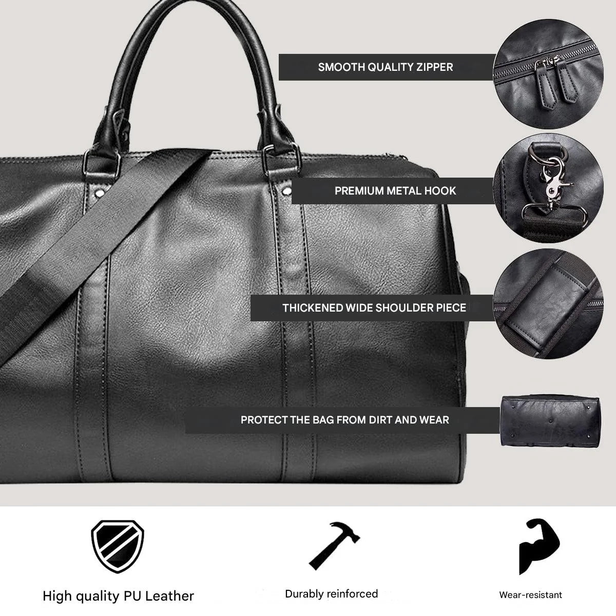 Weekender Bag Faux Leather Detachable Strap Carry-On Friendly