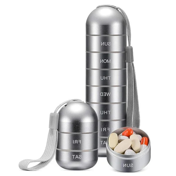 Weekly Pill Organizer Aluminum Waterproof Silicone Gasket Seven Compartments