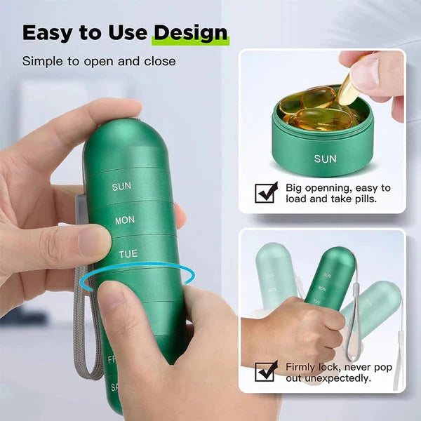Weekly Pill Organizer Aluminum Waterproof Silicone Gasket Seven Compartments
