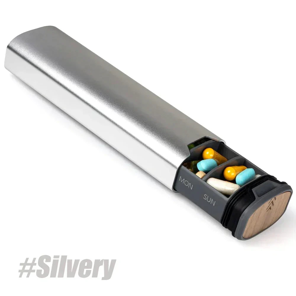 Weekly Pill Organizer Aluminum & Wood 7 Compartments