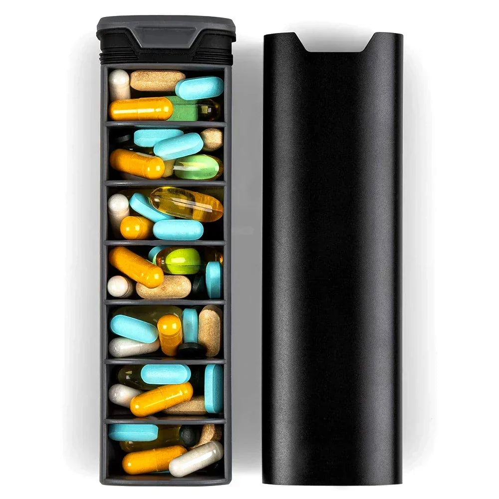Weekly Pill Organizer Aluminum & Wood 7 Compartments