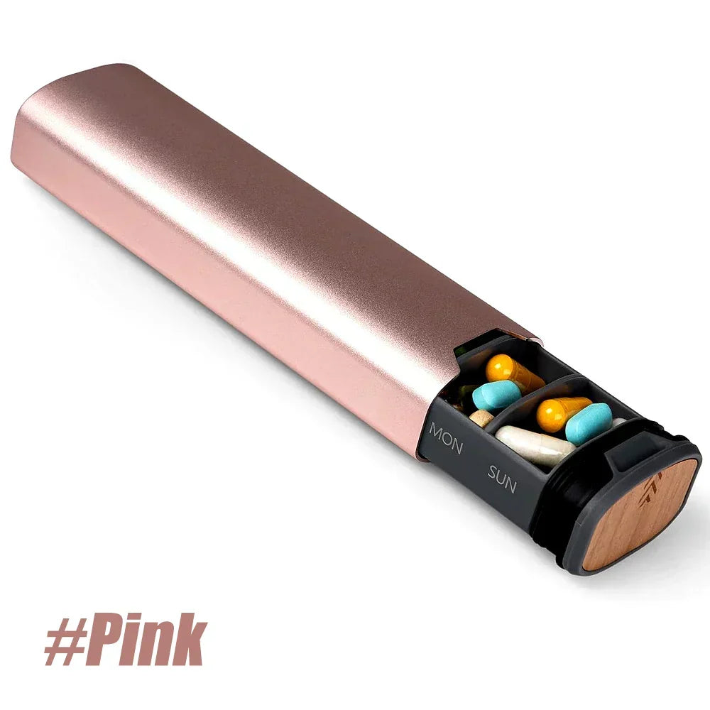 Weekly Pill Organizer Aluminum & Wood 7 Compartments