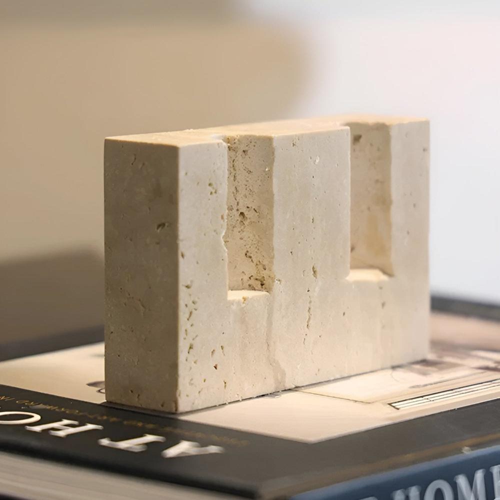 Weighted Natural Travertine Dual Taper Candle Stand