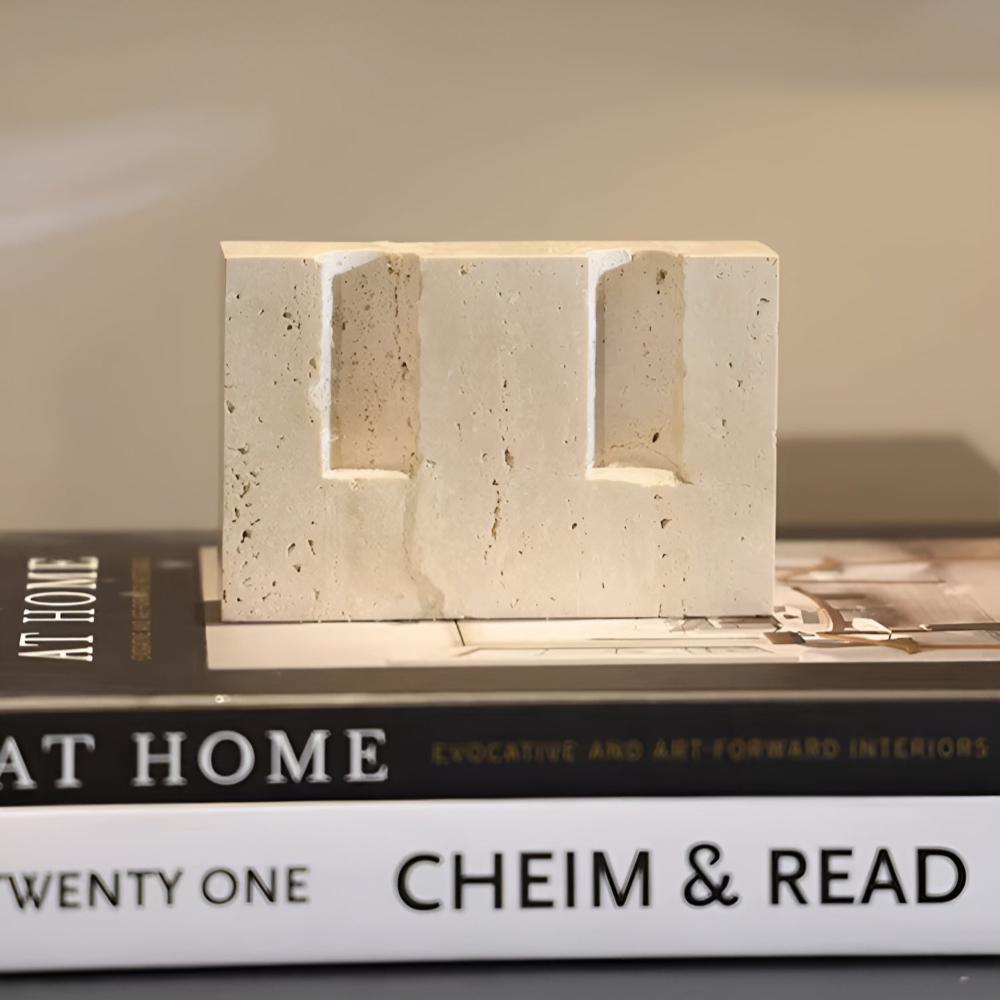 Weighted Natural Travertine Dual Taper Candle Stand
