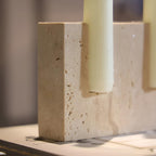 Weighted Natural Travertine Dual Taper Candle Stand