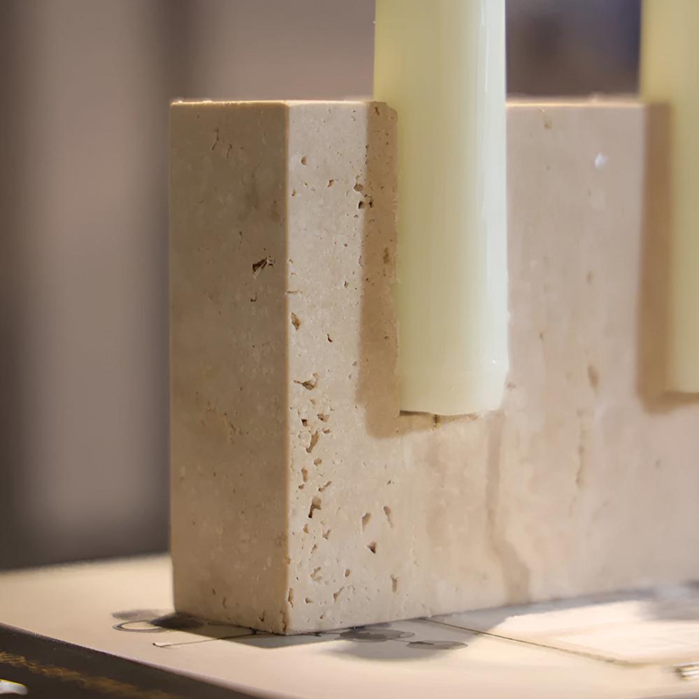 Weighted Natural Travertine Dual Taper Candle Stand