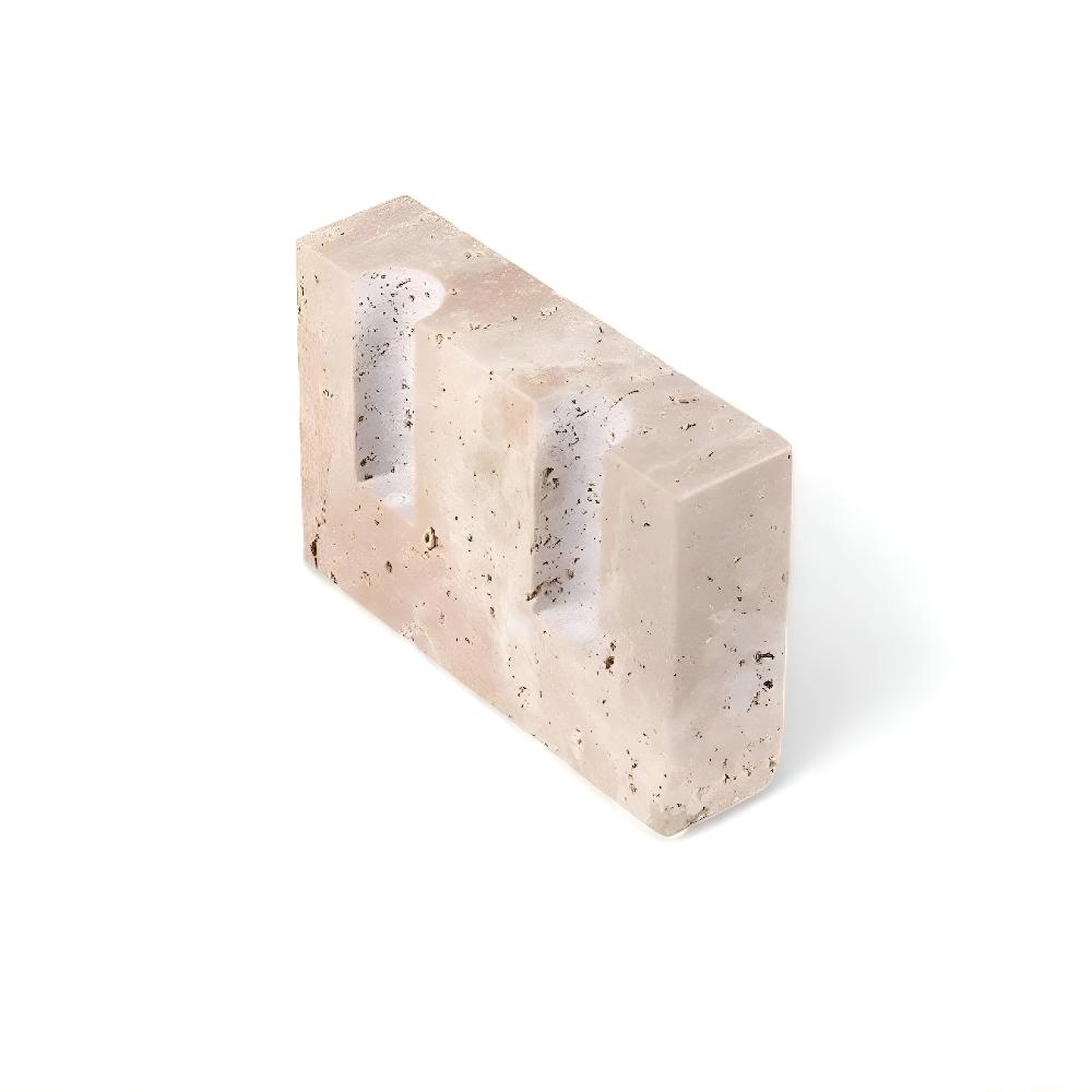 Weighted Natural Travertine Dual Taper Candle Stand