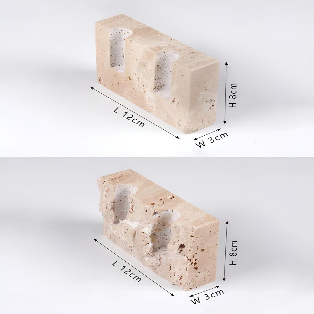 Weighted Natural Travertine Dual Taper Candle Stand