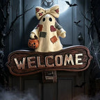 Welcome Sign Ghost Motif Weatherproof Integrated Bell