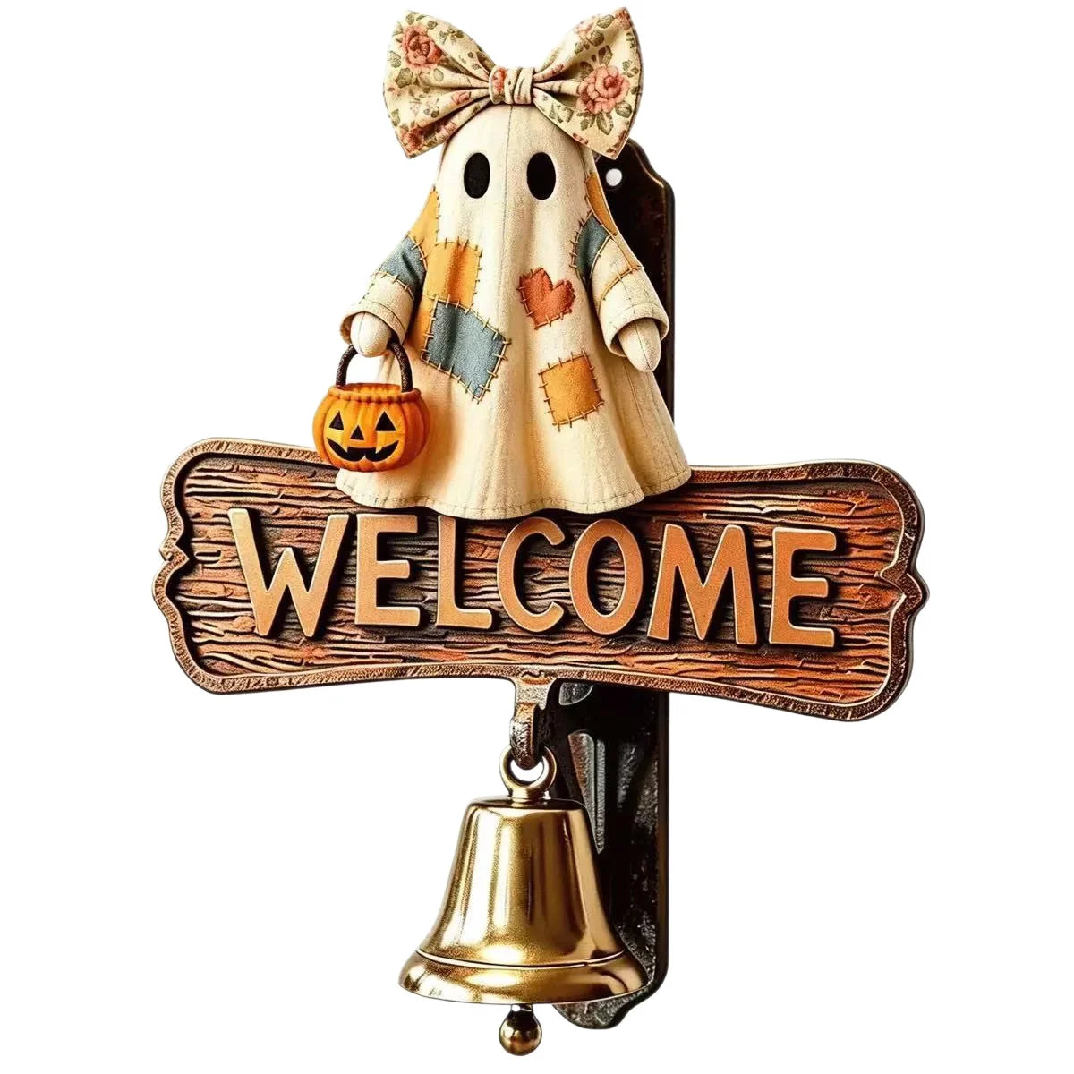 Welcome Sign Ghost Motif Weatherproof Integrated Bell