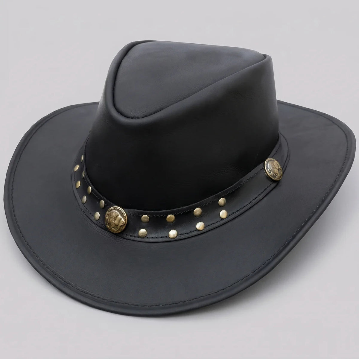 Western Hat Genuine Leather Shapeable Brim & Adjustable Chin Strap