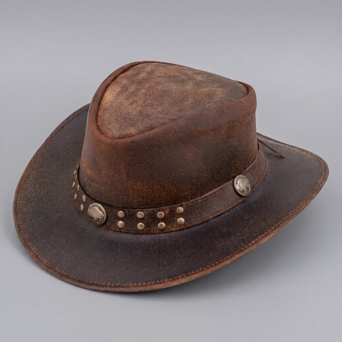 Western Hat Genuine Leather Shapeable Brim & Adjustable Chin Strap