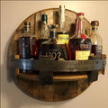 Whiskey Bottle Shelf Handcrafted Reclaimed Oak & Steel Bands