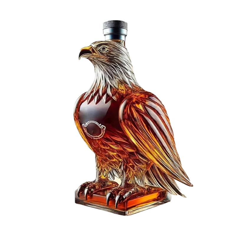 Whiskey Decanter Bald Eagle Sculptural Glass Metal Cap