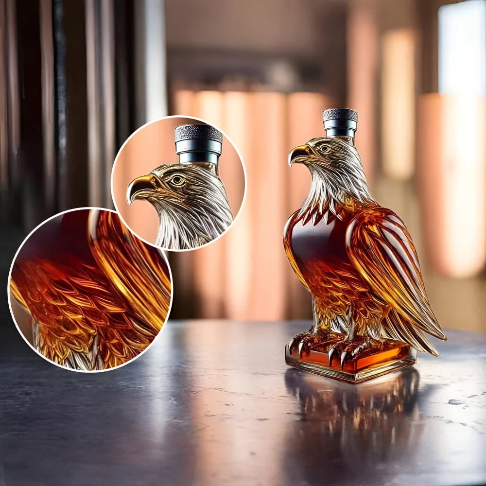 Whiskey Decanter Eagle-Shaped Clear Glass & Wide Base