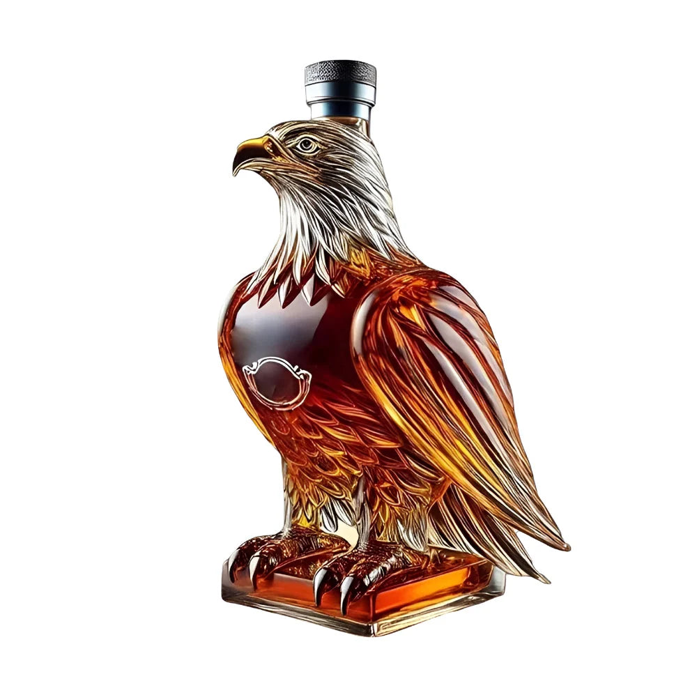 Whiskey Decanter Eagle-Shaped Clear Glass & Wide Base