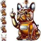 Whiskey Decanter French Bulldog Lead-Free Crystal & Cork Stopper