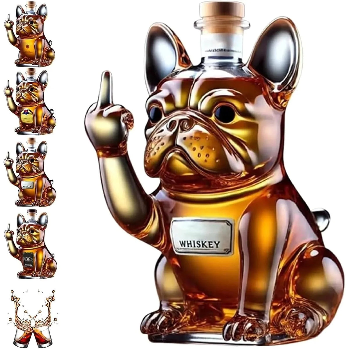 Whiskey Decanter French Bulldog Lead-Free Crystal & Cork Stopper