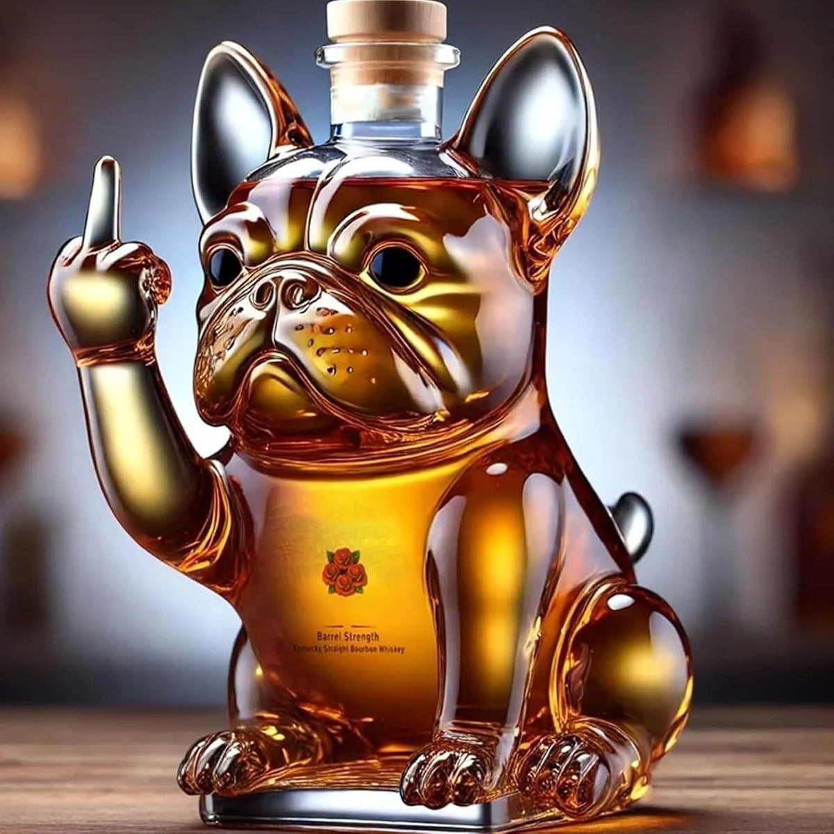 Whiskey Decanter French Bulldog Lead-Free Crystal & Cork Stopper