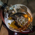 Whiskey Decanter Globe Design Mouth-Blown Glass Gold Map