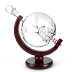 Whiskey Decanter Globe Design Mouth-Blown Glass Gold Map