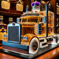 Whiskey Decanter Set Truck-Shaped Crystal & Silver Accents