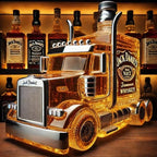 Whiskey Decanter Set Truck-Shaped Crystal & Silver Accents