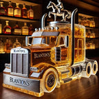 Whiskey Decanter Set Truck-Shaped Crystal & Silver Accents