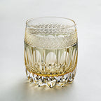 Whiskey Glass Hand-Cut Amber Star Pattern Wooden Box