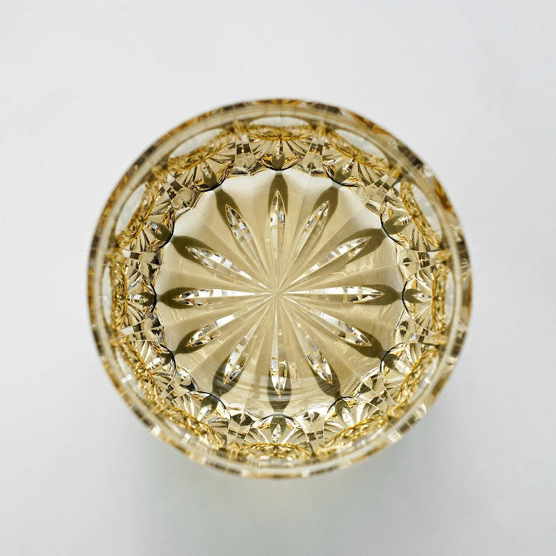 Whiskey Glass Hand-Cut Amber Star Pattern Wooden Box