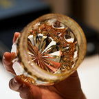 Whiskey Glass Hand-Cut Amber Star Pattern Wooden Box