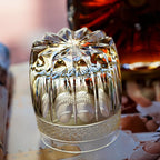 Whiskey Glass Hand-Cut Amber Star Pattern Wooden Box