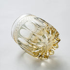 Whiskey Glass Hand-Cut Amber Star Pattern Wooden Box