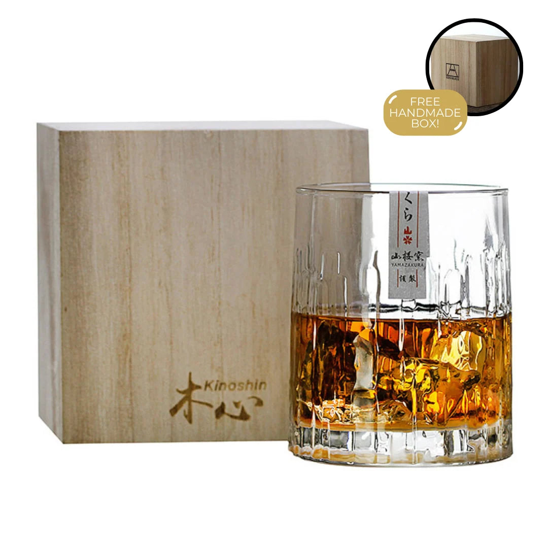 Whiskey Glass Handblown Japanese Crystal Wooden Gift Box