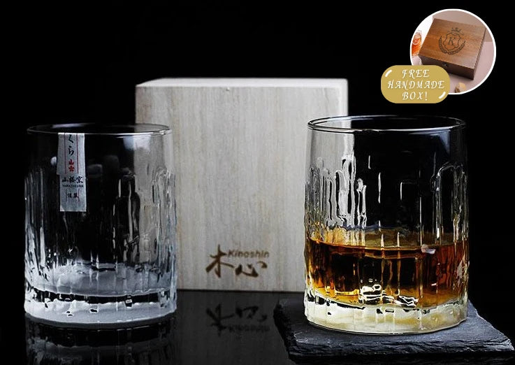 Whiskey Glass Handblown Japanese Crystal Wooden Gift Box
